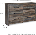 Signature Design by Ashley Rustic 6 Drawer Bedroom Dresser, Drystan | Faux linen drawer lining, Rustic brown finish with subtle teal accents, Sturdy 59-inch wide engineered wood frame