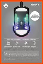 SteelSeries Aerox 3 - Holey RGB Gaming Mouse - Ultra-lightweight Water Resistant Design - 8,500 DPI TrueMove Core Optical Sensor - Onyx