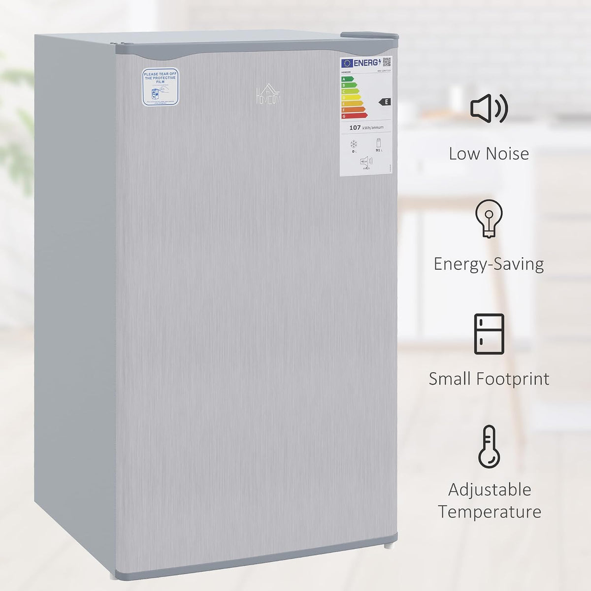 HOMCOM Under Counter Fridge 91L Small Fridge with Chiller Grey
