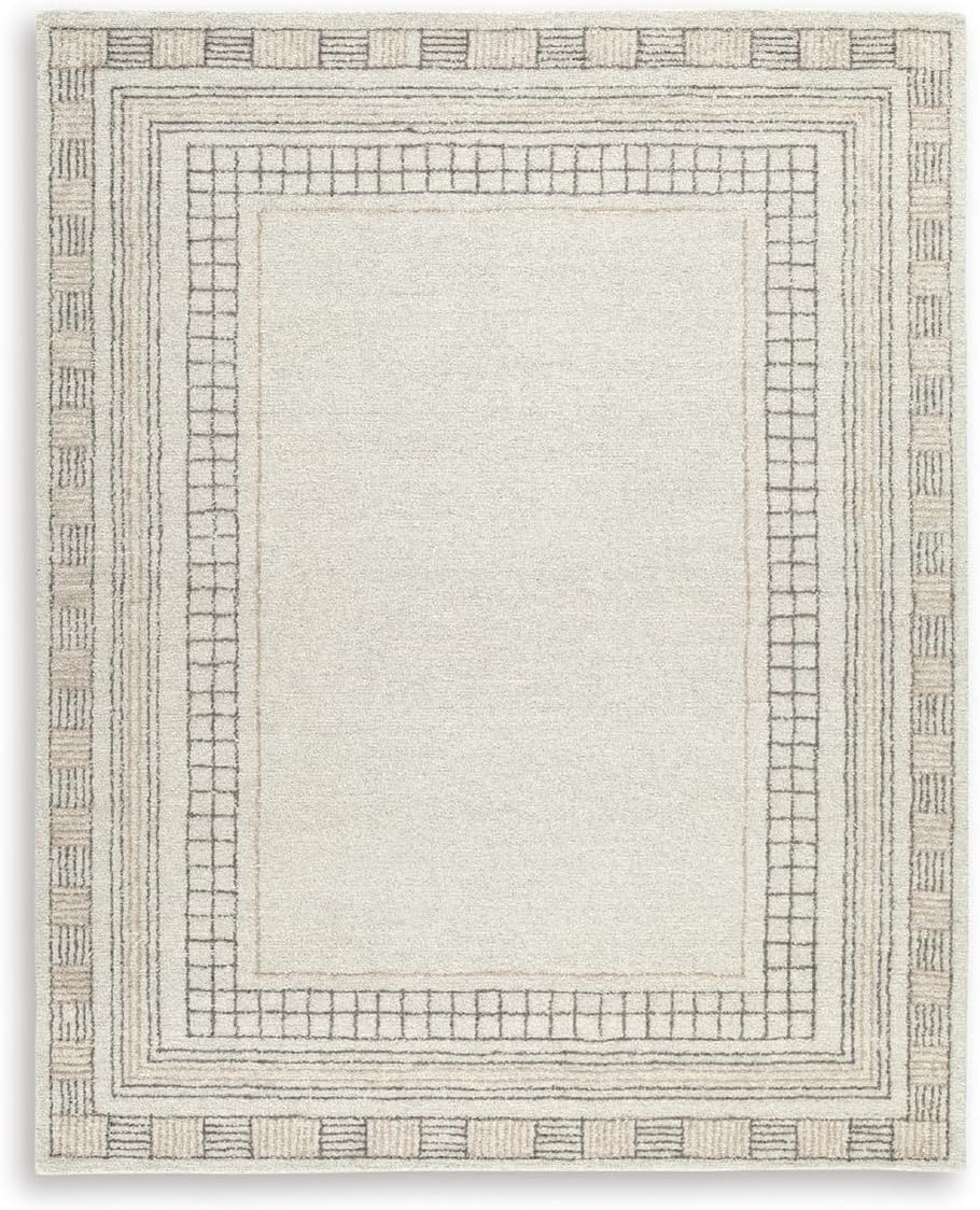 Signature Design by Ashley 8x10 Hand Tufted Wool and Jute Rug, Taupe | Premium 96% wool area rug, 4% jute blend with 10 mm pile, Bordered transitional style for living rooms, Idaman Series