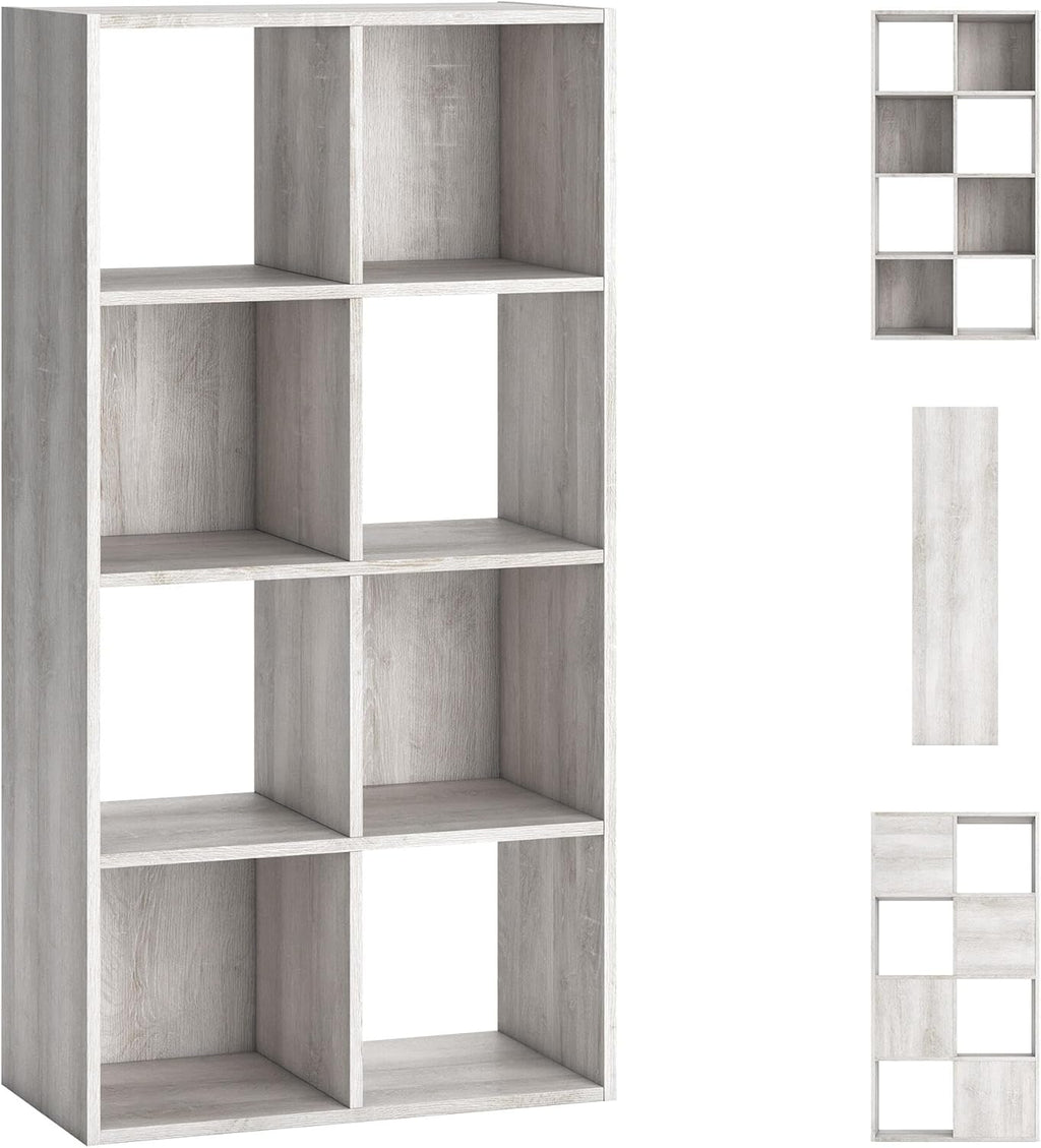 Signature Design by Ashley 8 Cube Storage Organizer Bookcase, Whitewash | Vertical or horizontal setup, Sturdy engineered wood (MDF/particleboard/plywood) and decorative laminate, Paxberry Series