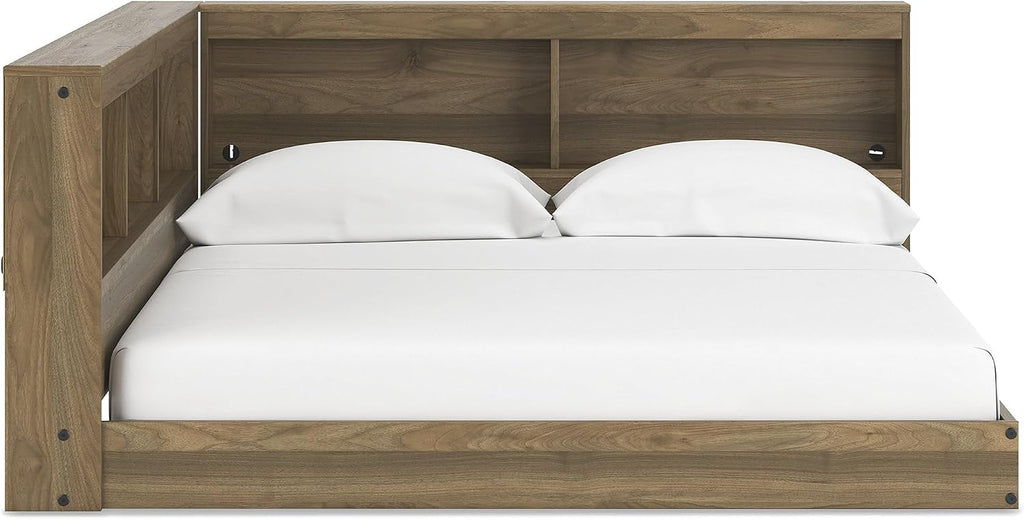 Signature Design by Ashley Deanlow Full Bookcase Storage Bed, Honey | Integrated bookcase headboard, Low-profile full size bed frame, Durable honey brown laminate, Youth rooms