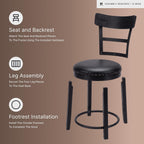 Signature Design by Ashley 1-Piece Counter Height Bar Stool, Black Swivel | Easy-clean leather and faux leather combination seat, Rustic farmhouse style with antiqued finish, Valebeck Series