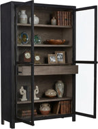 Signature Design by Ashley Lenston Black Accent Cabinet with Glass Doors | Tempered glass doors, 3 adjustable shelves, Wood oak veneer and engineered wood construction, 1 soft-close drawer