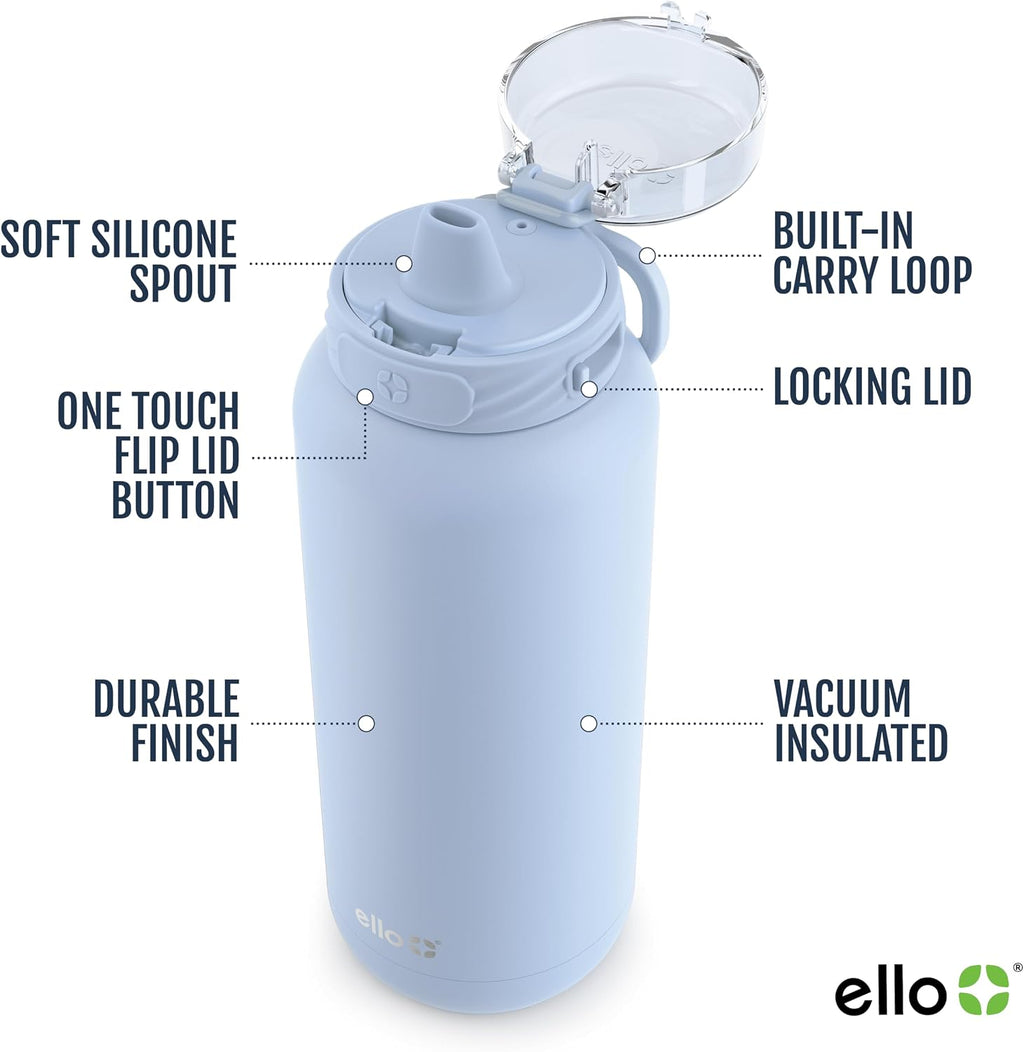 Ello Cooper 22oz Insulated Stainless Steel Water Bottle with Straw, Blue