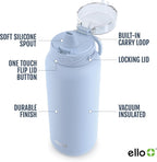 Ello Cooper 22oz Insulated Stainless Steel Water Bottle with Straw, Blue