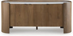 Signature Design by Ashley Modern Accent Cabinet, 66 in Credenza, Fitzroy | Solid mango wood sideboard, Mostly pre-assembled, 3 soft-close doors, Built-in cord management, Natural wood finish