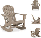 Signature Design by Ashley Sundown Treasure HDPE Outdoor Rocking Chair | All-weather HDPE resin Adirondack chair with built-in cup holder, Classic slat-back design for porches and patios