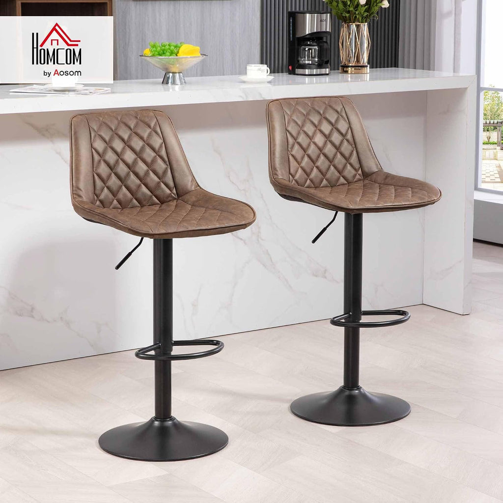 HOMCOM Bar Stools Set of 2 Retro Adjustable Kitchen Stool Swivel Brown
