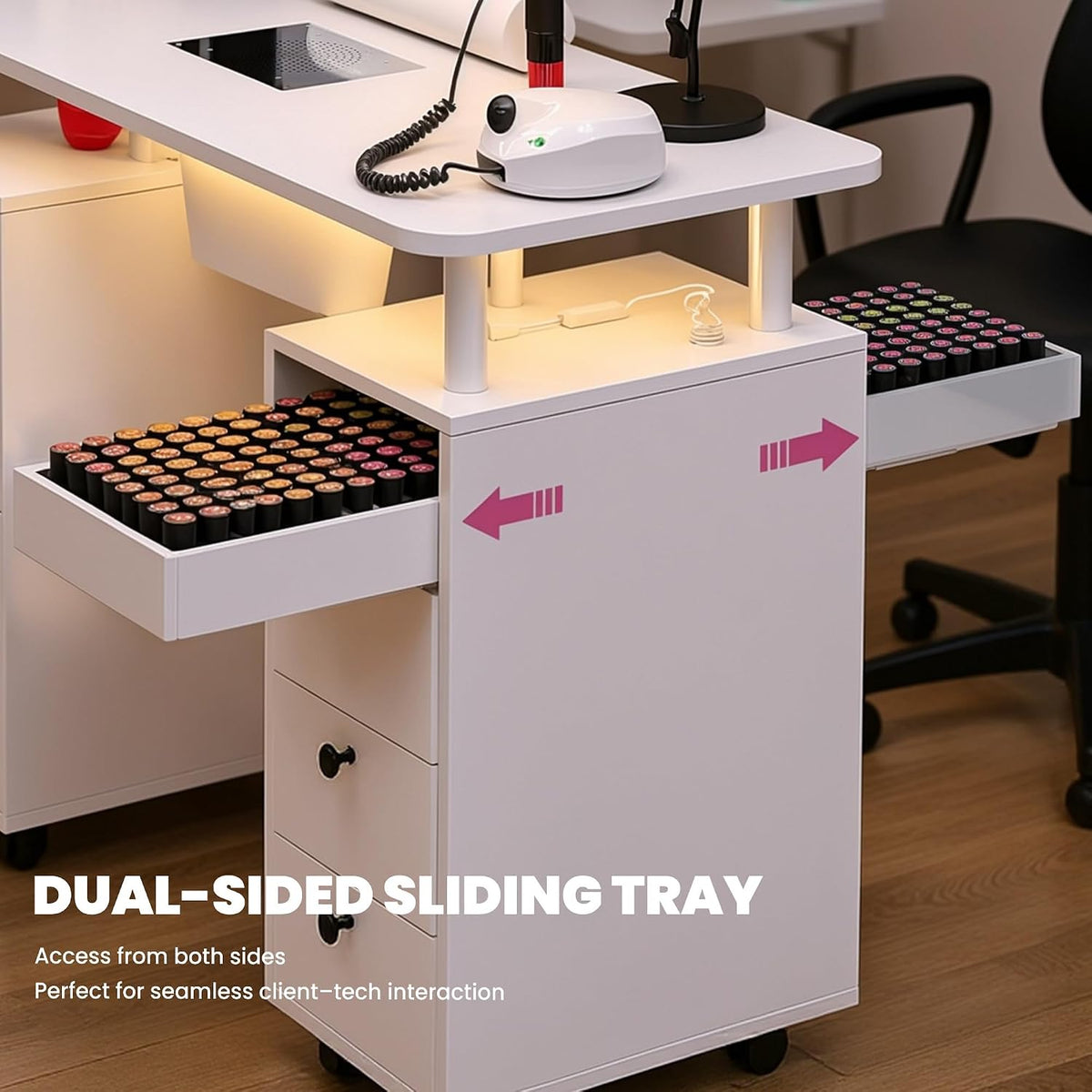 LED Manicure Table w/Built-in Dust Collector&4 Dust Bag,Rolling Nail Desk