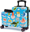 20" Ride On Luggage for Kids,Cute Pattern,Lightweight Hardshell Carry-On Luggage with Double Spinner Wheels,TSA Lock,Circular Handrail,Safety Belt,Foot Pedal,for Boys&Girls,Load Cap. 120 lbs (Blue)