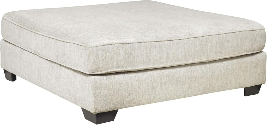 Signature Design by Ashley Oversized Square Ottoman Coffee Table, Beige | Beige chenille ottoman, 100% polyester upholstery, 51-inch dual-purpose footrest, Arrives fully assembled, Rawcliffe Series