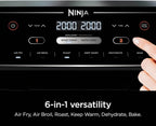 Ninja Foodi Air Fryer, 10 Qt DualZone, 6-in-1, Black, DZ302 | Air fry, broil, roast, keep warm, dehydrate, bake, 2x5 Qt baskets, Fits 8 lbs wings