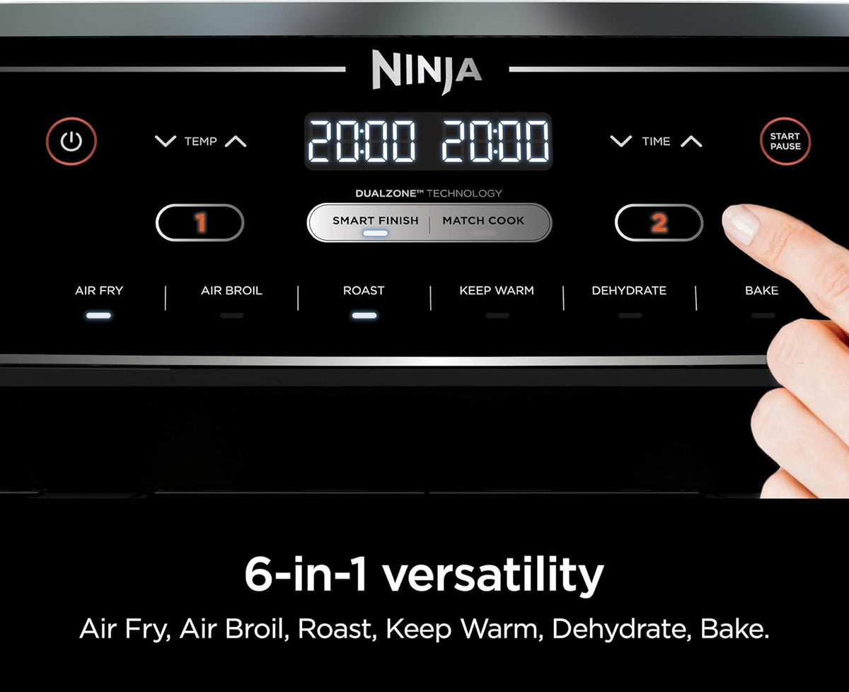 Ninja Foodi Air Fryer, 10 Qt DualZone, 6-in-1, Black, DZ302 | Air fry, broil, roast, keep warm, dehydrate, bake, 2x5 Qt baskets, Fits 8 lbs wings