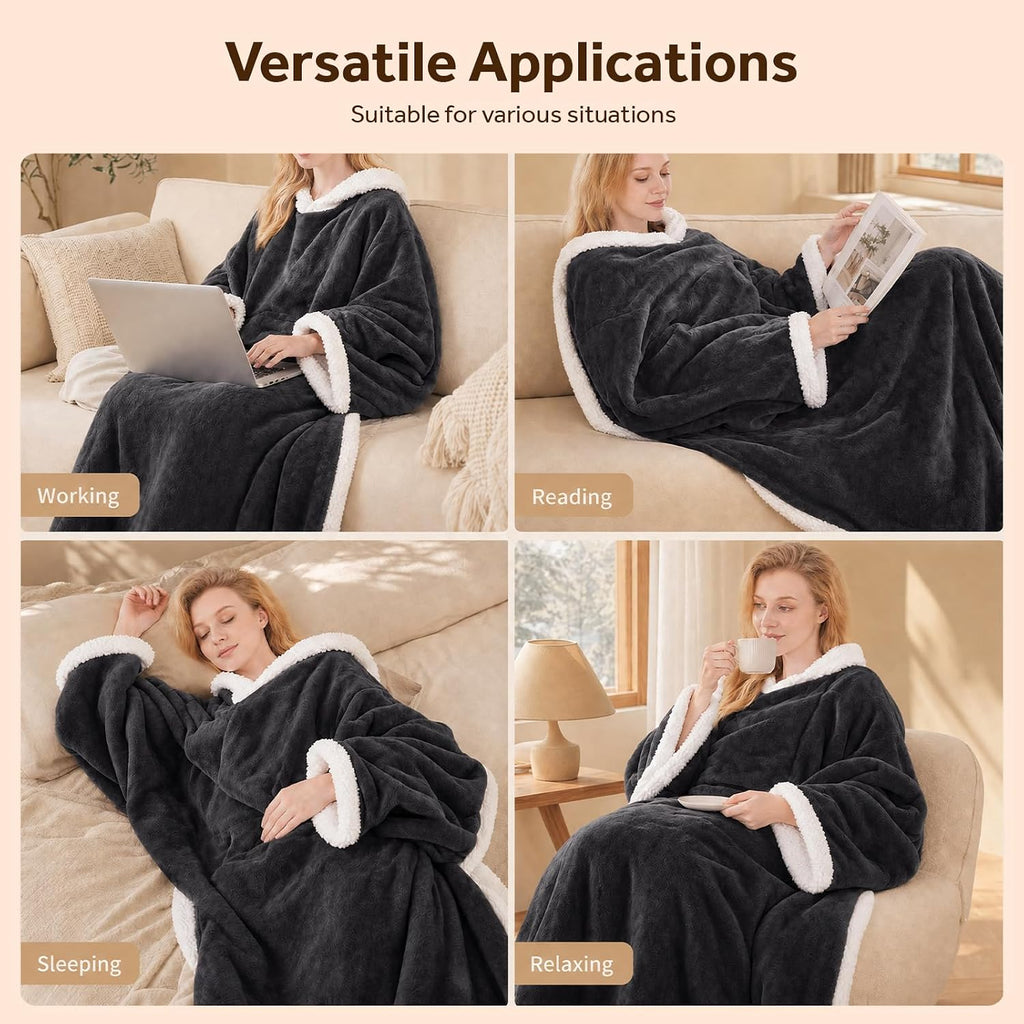 Westinghouse Wearable Heated Blanket with Foot Pocket Sherpa 50x70+18 Grey