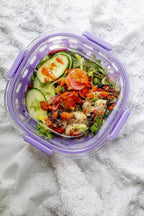 Ello DuraGlass Food Storage Glass Lunch Bowl Container - Meal Prep Container with Silicone Sleeve and Airtight Lid, 5 Cup, Lilac