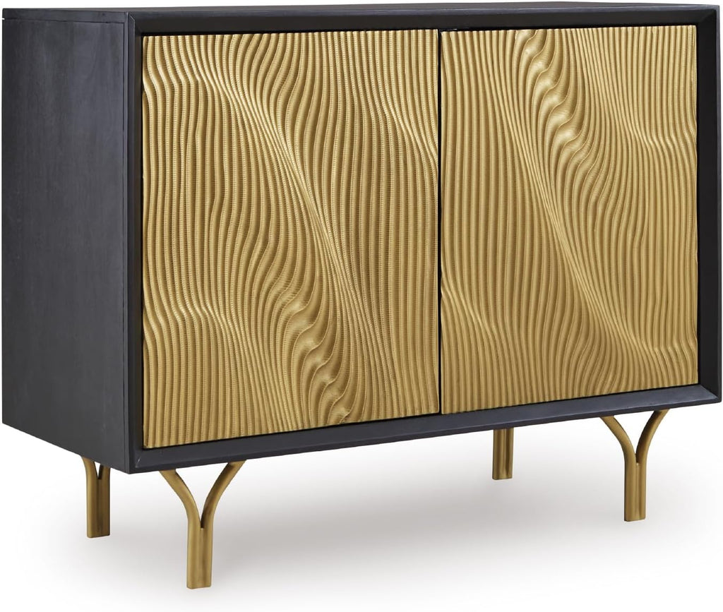 Signature Design by Ashley Tayner Contemporary Accent Cabinet with 2 Doors and 1 Shelf, Black & Metallic