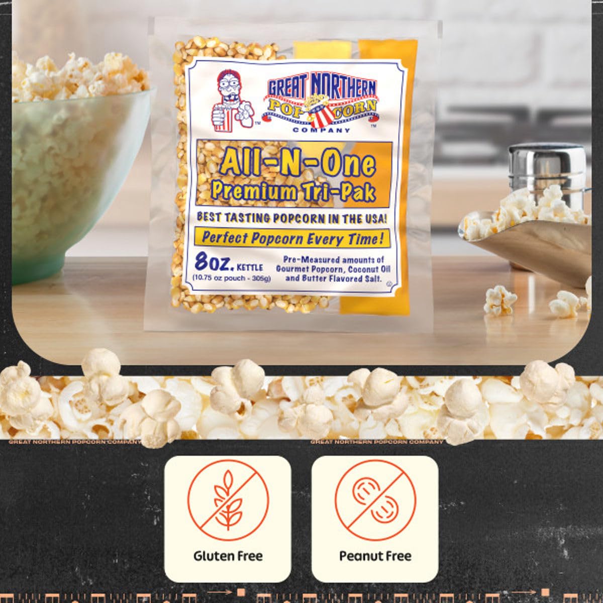 Movie Theater Style 12-Count Popcorn Packs - Pre-Measured 8-Ounce All-in-One Kernel, Salt, Oil Packets for Popping Machines by Great Northern Popcorn
