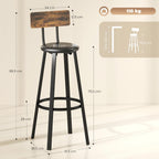 HOMCOM Bar Stools Set of 2 Upholstered Backrest Rustic Brown and Black