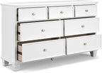 Signature Design by Ashley Fortman White 7-Drawer Wide Dresser for Bedroom | Painted wood chest, Tapered feet, Smooth ball-bearing glides, Durable hardwood solids and MDF substrate construction
