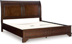 Signature Design by Ashley King Sleigh Storage Bed Frame, Brown | Hardwood solids, Select hardwood veneer and MDF substrate, King sleigh bed, Dark bronze-tone knobs, Trellington Series