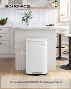 SONGMICS 13 Gallon (50 L) Trash Can, Stainless Steel, Step-On Pedal