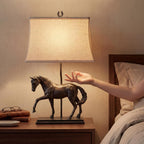 Signature Design by Ashley Sandorman Horse Table Lamp, Bronze | Stately equine polyresin sculpture base, 3-way rotary switch with dark fabric shade, Ideal for living rooms and bedrooms