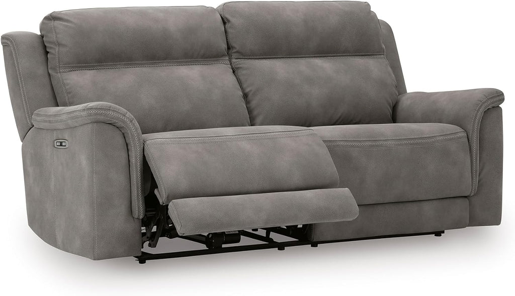 Signature Design by Ashley Power Recliner Sofa, Faux Leather Couch, Slate | Zero-draw USB charging, 6.5-in wall gap, Microfiber, Next-Gen easy to clean water resistant performance fabric