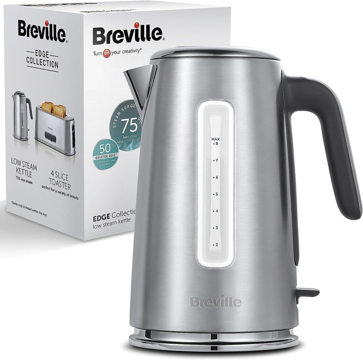 Breville Edge Low Steam Kettle | 1.7L | 3kW Fast & Quiet Boil Kettle | Energy Efficient | Brushed Stainless Steel [VKT236]