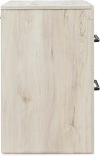 Signature Design by Ashley 2 Drawer White Nightstand with Charging Station | Engineered wood bedside table with dark elongated hardware, Faux linen drawer linings, 22"W x 16"D x 25"H, Cambeck Series