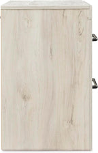 Signature Design by Ashley 2 Drawer White Nightstand with Charging Station | Engineered wood bedside table with dark elongated hardware, Faux linen drawer linings, 22"W x 16"D x 25"H, Cambeck Series