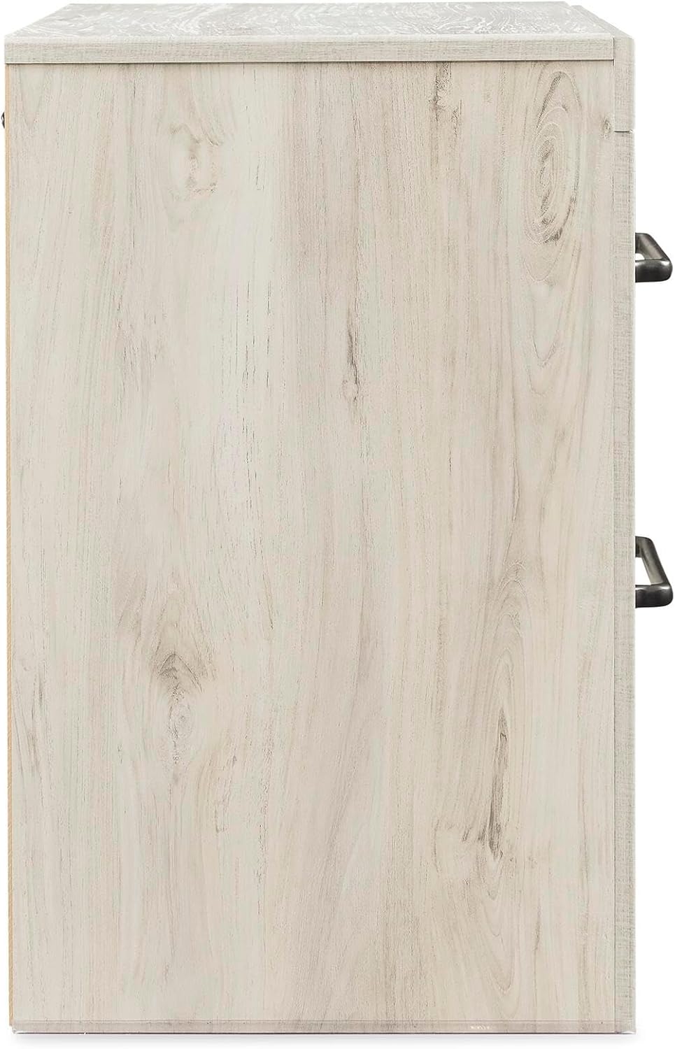 Signature Design by Ashley 2 Drawer White Nightstand with Charging Station | Engineered wood bedside table with dark elongated hardware, Faux linen drawer linings, 22"W x 16"D x 25"H, Cambeck Series