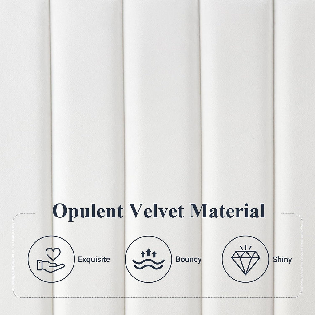 Allewie Queen Bed Frame, Velvet Upholstered Platform Bed with Adjustable Vertical Channel Tufted Headboard, Mattress Foundation with Strong Wooden Slats, Box Spring Optional, Easy Assembly, Off-White