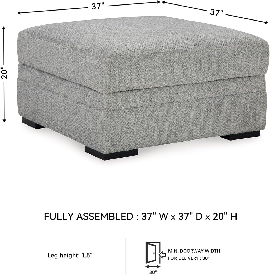 Signature Design by Ashley Square Ottoman with Storage and Cup Holders | Cement gray 100% polyester velvet, No assembly required, Faux wood legs, Casselbury Series
