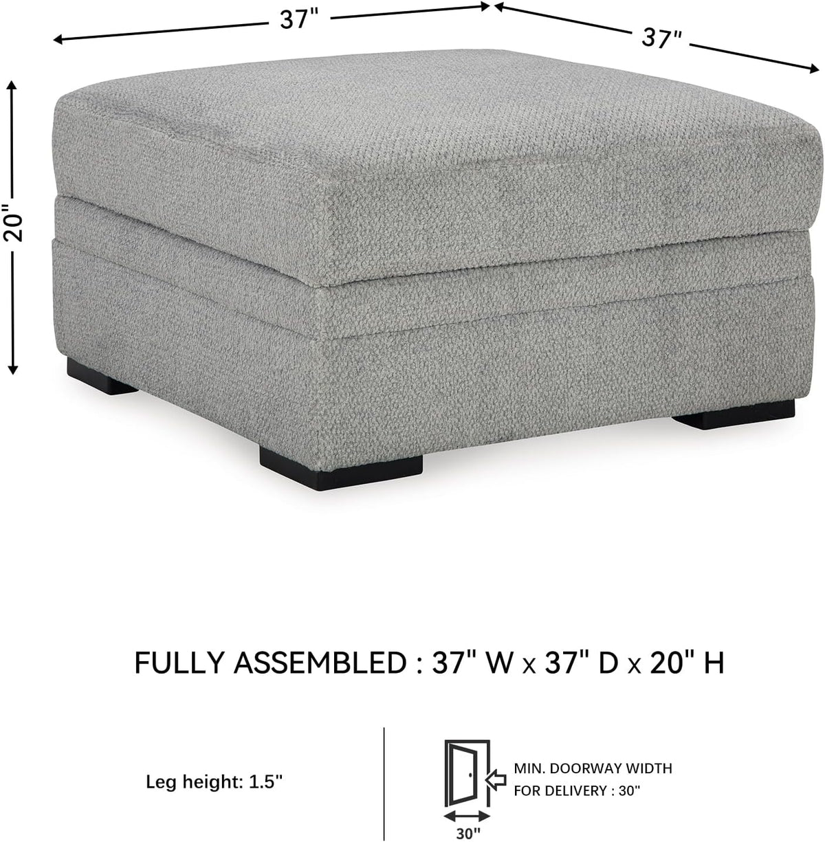 Signature Design by Ashley Square Ottoman with Storage and Cup Holders | Cement gray 100% polyester velvet, No assembly required, Faux wood legs, Casselbury Series
