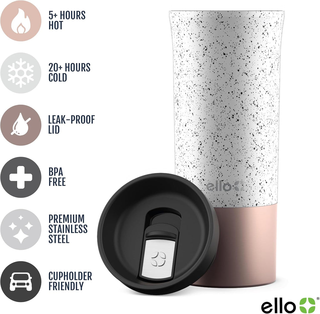 Ello Miri 16oz Insulated Stainless Steel Travel Mug with Slider Lid, Rosegold