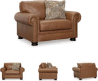 Signature Design by Ashley Carianna Oversized Leather Accent Chair, Caramel | Top-grain leather seating, Durable faux leather outer panels, Extra-wide 54 in frame, Traditional living room style