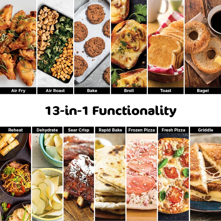 Ninja Foodi Smart Dual Heat Air Fry Oven, 13-in-1, Silver, SP351 | Smart Cook thermometer, 500F SearPlate, Air fry, sear crisp, roast, bake, dehydrate, 1800W