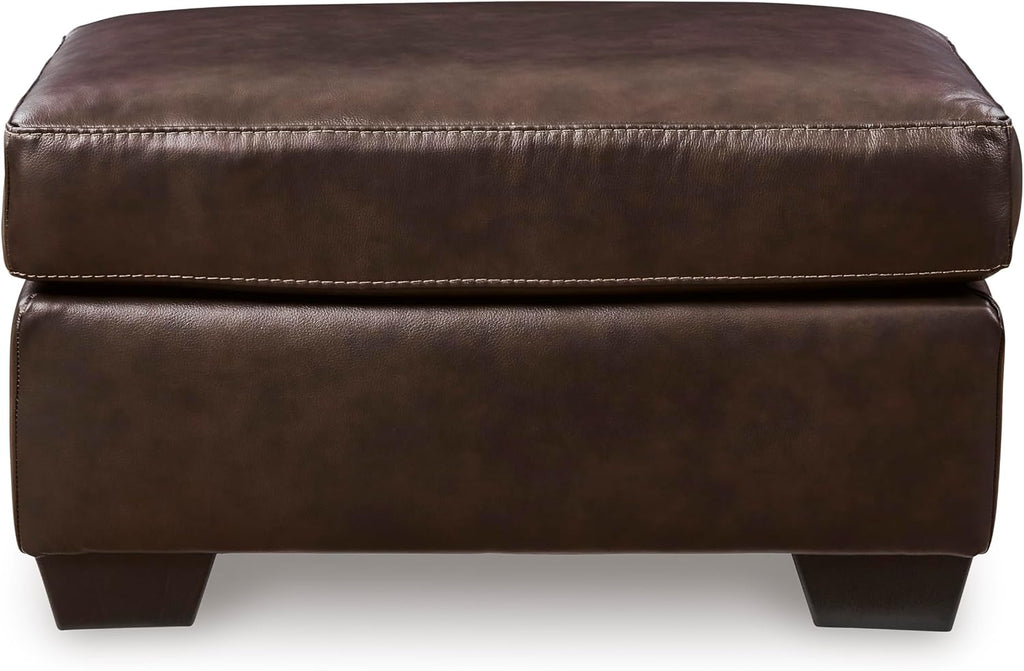 Signature Design by Ashley Santorine Contemporary Leather and Faux Leather Rectangular Ottoman, Top Grain Cushion, Rectangular Footrest and Coffee Table for Living Room, 34" W, Dark Brown