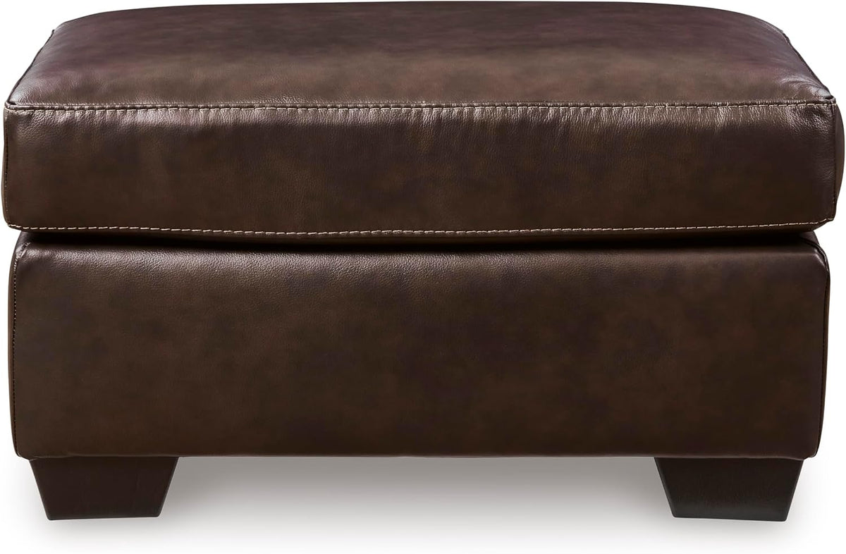Signature Design by Ashley Santorine Contemporary Leather and Faux Leather Rectangular Ottoman, Top Grain Cushion, Rectangular Footrest and Coffee Table for Living Room, 34" W, Dark Brown