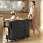 HOMCOM Kitchen Island on Wheels, Rubberwood Top, Spice Rack, Black
