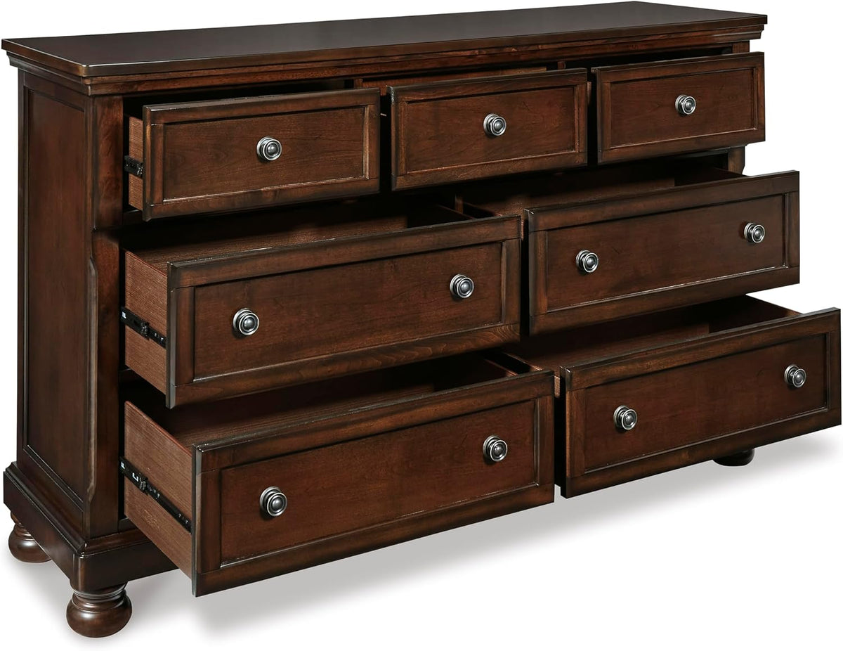 Signature Design by Ashley Porter 7-Drawer Wood Bedroom Dresser, Brown | Traditional chest of drawers, Hidden jewelry tray, Cedar-lined bottoms, Organized bedroom storage