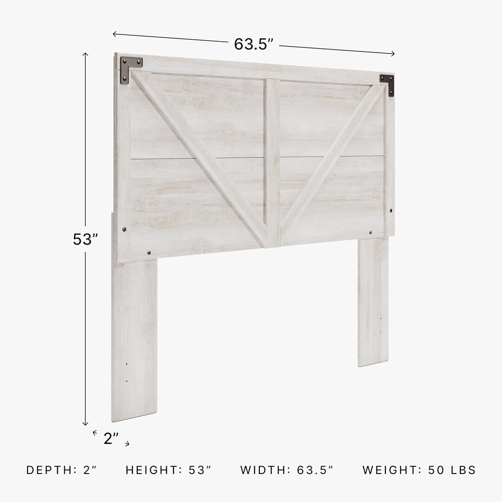 Signature Design by Ashley Shawburn Queen Headboard Only, Whitewash | Crossbuck panel style, Engineered wood (MDF/particleboard/plywood) and decorative laminate, Fits standard metal frames