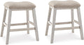Signature Design by Ashley Skempton Counter Height Bar Stool, Set of 2 | Space-saving 24-inch farmhouse design, Supportive 18.5-inch foam-cushioned saddle seat, Distressed wood frame with footrest