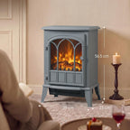 HOMCOM Electric Fireplace Stove, Freestanding Log Burner 1000W/2000W, Grey