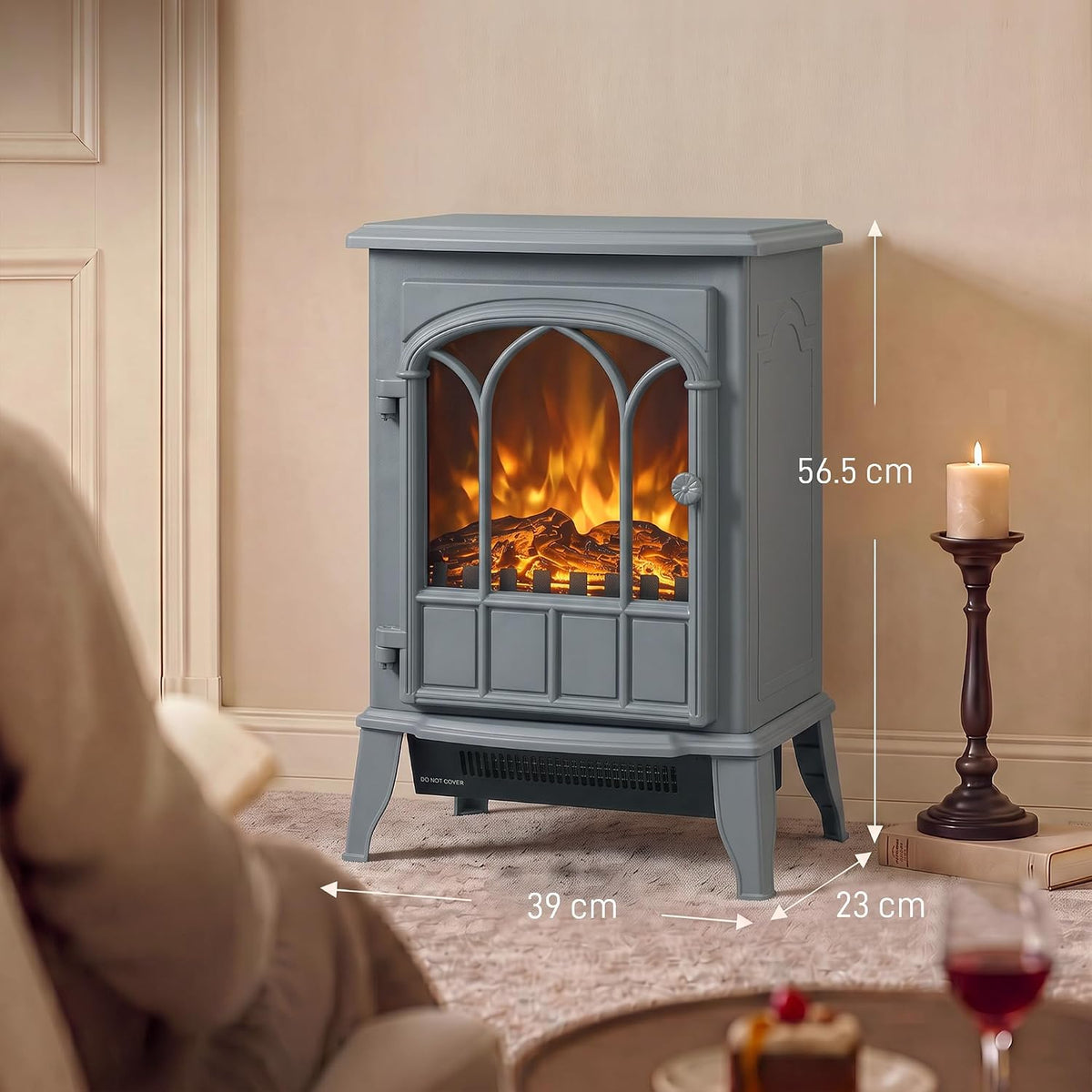 HOMCOM Electric Fireplace Stove, Freestanding Log Burner 1000W/2000W, Grey