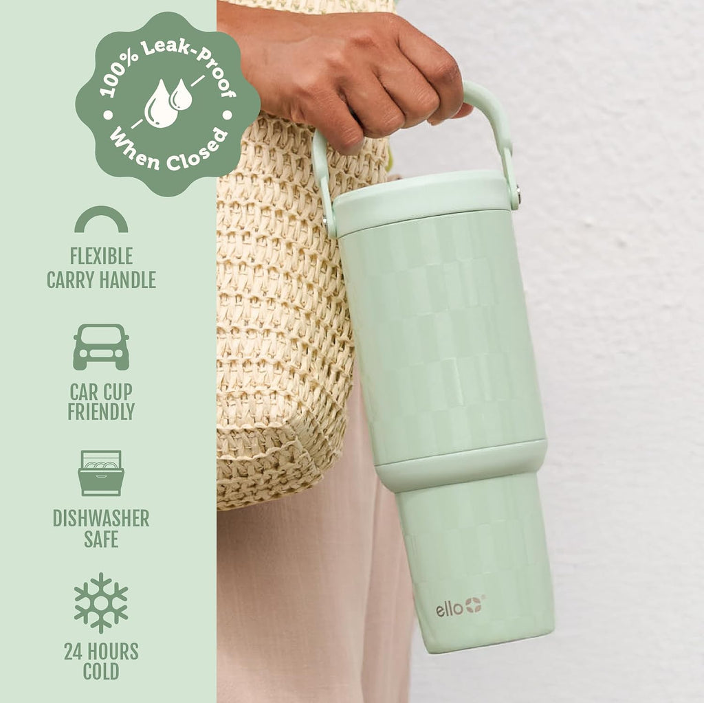 Ello Oasis Go+ 26oz Insulated Stainless Steel Tumbler with Straw, Jadeglow