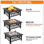 Yaheetech Multifunctional Fire Pit Table 32in Square Metal Firepit Stove