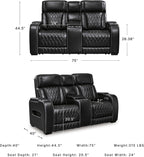 Signature Design by Ashley Boyington Power Reclining Loveseat with Console | A combination of leather and faux leather, Zero-gravity power recline, Air massage system and heat, USB storage console