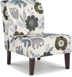 Signature Design by Ashley Armless Accent Chair, Ivory & Blue Floral | Compact profile for small spaces, 100% polyester upholstery, Sturdy black-finished wood legs, Triptis Series